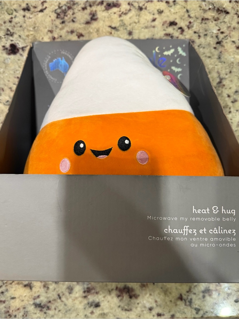 Halloween candy corn snuggle buddy heat and hug new in box